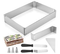 Moule Patisserie Ajustable avec Séparateur, Cadre Patisserie Rectangulaire en Acier Inoxydable, Moule Gateau Rectangulaire, Moules à Pâtisserie pour Gâteaux Pizzas Tartes, avec Accessoires