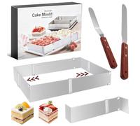 Moule Rectangulaire Patisserie,Cadre Pâtisserie Rectangulaire Réglable | Pâtisserie avec 2 Spatules et 1 Séparateur