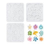 Moule Silicone, Moule Silicone Resine Epoxy, 3 Pièces Moule Silicone Fleur, Sans Perçage, Pour Boucles D'oreilles, Bijoux, Porte-Clés, Pendentifs, Motifs Fleur, Trèfle 4 Feuilles, Feuille D'abricot