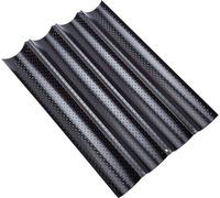 Moules à baguette Benzoa® – Acier au carbone, revêtement antiadhésif de qualité alimentaire, 38 x 33 x 2 cm, pour 4 baguettes, perforés, jusqu'à 260 °C