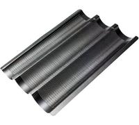 Moules à baguette Ibenzoa® en acier au carbone robuste, avec 3 rainures, perforés, antiadhésifs, dimensions par rainure : environ 38,1 x 7,6 cm, couleur noire