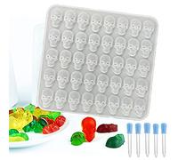 Moules à Bonbons en Silicone de mort,1 Pack Moule Tête de Mort en Silicone avec 40 Cavités Moule,Halloween Bonbons Moules avec 5Compte-Gouttes Pour chocolats, bonbons, gelées, pralines, glaçons #Blanc