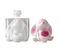 Moules À Bougies En Silicone Lapin en Relief avec Insert Décoratif Fleur | Forme à l'Effigie de Lapin Pour Célébrations Familiales Pâques Anniversaire
