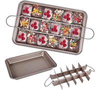Moules à brownies et biscuits Benzoa®, en acier inoxydable, dimensions 31 x 20 x 4 cm, antiadhésifs, avec plaque de cuisson amovible (15 compartiments), lavables au lave-vaisselle