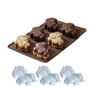 Moules à chocolat en forme de cheval - Plateau en silicone | Moule en plâtre à 6 cavités avec machine à bonbons glacés en forme de cheval, accessoire de cuisson vert et marron pour savon, gelée