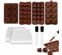Moules à Chocolat en Silicone，4 pièces Ensemble de Moules à Gâteau en Forme de Cœur, Ourson Guimauve et Pancake - Kit d'accessoires de Pâtisserie pour Chocolat et Bougie Fondante, gelée, Chocolat