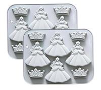 Moules à chocolat princesse, paquet de 2 moules à chocolat princesse et moule en silicone couronne, antiadhésif de qualité alimentaire pour desserts, travaux manuels - bleu, moule en silicone couronn