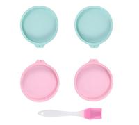 Moules à Gâteau Ronds en Silicone,avec 1 Pinceau,Lot de 4 Moules Gâteaux Antiadhésifs Réutilisables pour Layer Cake,Entremet,Pâtisserie（2 Rose 2 Vert）