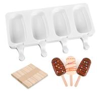 Moules à glace en silicone, moules à glace à 4 cavités, moules à gâteaux ovales, avec 50 bâtonnets