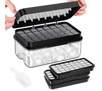 Moules à glaçons avec couvercle et récipient, lot de 3, en plastique, capacité pour 96 glaçons, sans BPA, couleur noire