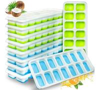Moules à glaçons en silicone - 10 bacs avec couvercle - faciles à démouler - s LFGB - sans BPA - bleu-vert - 140 glaçons - pour le whisky - les cocktails - le congélateur - les boissons - pour les béb