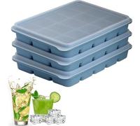 Moules à glaçons en silicone pour cocktails, avec couvercle, lot de 3 récipients de 45 ml, pour boissons, spiritueux, vins, fruits, coulis de fruits, boules de glace, thé (bleu)