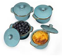Moules à gratin de 250 ml - Lot de 4 - Mini cocottes - Moules à soufflé avec couvercles - Idéales pour les accompagnements - En céramique avec poignées