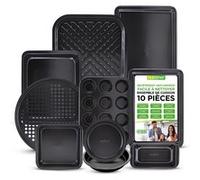 Nutrichef Moules à Pâtisserie - Set de 10 Plats Antiadhésif en Acier au Carbone - Inclus Plaques à Biscuits - Moule à Muffins, Pizza, Gâteau - Plat à Rôtir - Plateau de Cuisson - Facile à Nettoyer