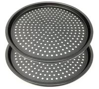 Moules à Pizza Ronds Perforés Antiadhésifs en Acier Carbone - Plaque à Pizza Anti - Plaque Pizza - Set 2 - Acier au Carbone - 29 cm
