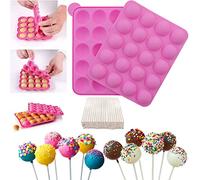 Moules à Pop Cake Muffins Bac à Glaçons Plaque en silicone pour Faire Lollipop Bonbon Gâteaux Pâtisserie 20 Moules + 120 Bâtonnets-Rose