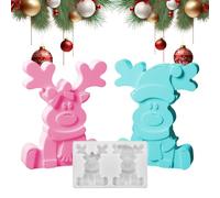 Moules de Noël en silicone faits à la main en forme d'élan assis | Moules à fondant de Noël - Pour bricolage, savon, bonbons, sucre, fondant, pâtisserie, fête d'hiver, vacances, artisanat, porte-clés