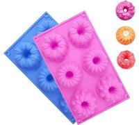 Moules en silicone en forme de beignets, lot de 2, petit format, 6 cavités, silicone, moules miniatures pour brownies, tartes, gâteaux à la mousse, puddings et muffins.