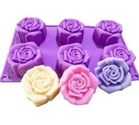 Moules en silicone en forme de roses, avec 6 cavités, pour chocolat, gâteaux, glaçons, savon