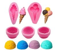 Moules en silicone, lot de 5, forme de boule de glace en 3D et mini moules à fondant pour gâteaux, chocolat, desserts, projets créatifs, bougies et savons