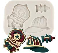 Moules en silicone pour insignes de police, casques de pompiers et bornes d'incendie, destinés à être s avec du fondant. Moules à motifs de pompiers pour la décoration de gâteaux, de chocolats, de pet