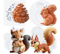 Moules en silicone pour motifs de tamias et de cônes de pin, lot de 4, pour décorer les gâteaux, les chocolats et les décorations en fondant