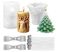 Moules en silicone pour Noël, lot de 2, forme sapin et renne, avec mèches