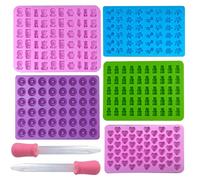 Moules en silicone pour oursons gommeux, 5 pièces/set - Mini dinosaure, ours, cœur, mini donut, formes d'animaux, moules à bonbons/gommes antiadhésifs avec 2 compte-gouttes, pour la Saint-Valentin, dé