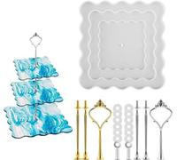 Moules en silicone pour résine époxy Unyqoos® – plaques de gâteau irrégulières en trois couches avec supports dorés et argentés, idéales pour la maison, les fêtes et les mariages
