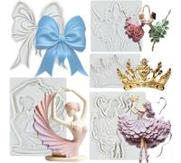 Moules en silicone, set de 5, avec motifs de danseuse de ballet, couronne et nœud, pour pâte à sucre. Idéal pour la décoration de gâteaux, de cupcakes, pour la confection de chocolats, de bonbons, et 