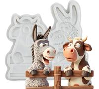 Moules en silicone souples avec motifs de vache et d'âne | Décorations pour cupcakes, idéales pour les fêtes, les gâteaux, les confiseries, le chocolat, la pâte polymère et la pâte à modeler