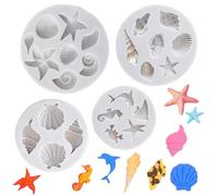 Moules en Silicone Thème Marin,4 PCS Moules à Chocolat en Silicone Coquillage et Étoile de Mer Parfait pour Chocolat Gâteaux Fondants Gelée Biscuits Décorations Savon et Pâte Fimo