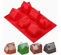 Moules en silicone Unyqoos® pour réaliser des maisons en pain d'épices en 3D et des pâtisseries de Noël, avec 6 motifs différents, adaptés au four de -40°C à 230°C, et lavables au lave-vaisselle
