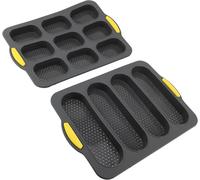 Moules miniatures pour pain – Plaque de cuisson pour baguettes – Pour la cuisson du pain – Design perforé – Lot de 4 – Gris