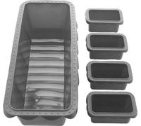 Moules rectangulaires en silicone, lot de 5, gris, 1 moule de 31 x 13 cm et 4 moules de 9 x 5,5 cm, pour gâteaux de toutes tailles, avec 4 recettes