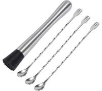 Moulin à cocktail en acier inoxydable inusable et ensemble d'ustensiles de coupe - Kit de 4 pièces pour la préparation de mojitos et de smoothies aux fruits