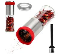 Moulin à Épices Inox avec 1 Brosse, 150ml Moulin Manuel en Verre Transparent, Broyeur Inox Réglable pour Piment, Poivre, Herbes Séchées, Graines, pour Cuisine et Barbecue