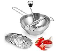 Moulin à Légumes Manuel en Acier Inoxydable, Presse-Purée Rotatif avec 3 Plaques de Broyage, pour Sauce Tomate, Compote et Purée Maison, Sans Électricité