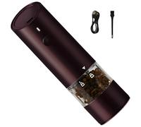 Moulin à poivre électrique rouge vin, moulin à épices automatique rechargeable USB, réglage de la mouture, broyeur en céramique, interface Type C, format portable, 6,7 in x 1,9 in / 169 x 48 mm