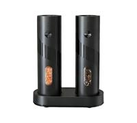 Moulin à Poivre et Sel Électrique, Broyeur Céramique, 5 Niveaux, Noir | Base de Charge Intégrée, Réservoir Transparent, Éclairage LED, Rechargeable Type-C, 16 x 19 cm, ABS, Cuisine Maison