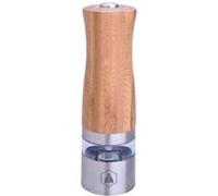 Moulin à poivre et sel électrique - Fabriqué en Acier Inoxydable et Bois de Bambou - Avec lumière - Elégant et Pratique - Broyeur céramique - 6 piles AAA non fournies Marron clair G
