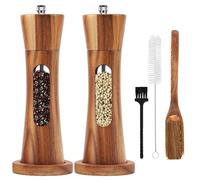 Moulin à Poivre et Sel en Bois, 2 Pièces avec Support, Moulin à Épices Manuel à Céramique Réglable, Poivrier et Salière avec Fenêtre Visuelle