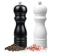 Moulin à Poivre et Sel, Lot de 2 Bois salieres et poivrieres en Manuel avec céramique Ajustable, Broyeur à épices pour Le Pique Nique de Cuisine de Restaurant-poivrier en Facile à remplir, Noir/Blanc