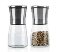 Intirilife 2x Moulins à Poivre en ARGENT TRANSPARENT - Set de Deux Poivrières en Verre et Acier Inoxydable pour la Cuisine - Poivrier pour Mouture et Broyage du Poivre, Sel, Herbes, Aromates