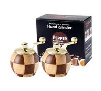 Moulin à poivre/sel en bois réglable en céramique à manivelle pour la maison, la cuisine, l'échiquier à manivelle (lot de 2)