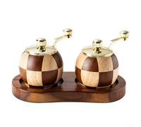 Moulin à poivre/sel en bois réglable en céramique à manivelle pour la maison, la cuisine, l'échiquier à manivelle (deux ensembles + base)