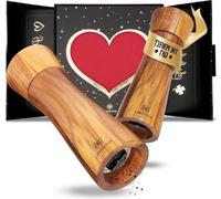 Moulin à sel et à poivre en bois dans un coffret cadeau n forme de cœur - Cadeau de mariage idéal - Cadeau de mariage pour les jeunes mariés - Cadeau de décoration pour une nouvelle maison - Cupidon