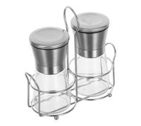 Moulin à Sel et Épices Manuel, Acier Inoxydable et Verre, Argenté | Rechargeable, Usage Cuisine et Barbecue Extérieur, Support Inclus, Compatible avec Poivre et Poivre de Sichuan