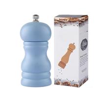 Moulin à sel manuel en bois d'hévéa - Moulin à poivre réglable - Hauteur : 11,5 cm - Bleu nordique