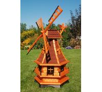 Moulin à vent à roulement à billes, avec éclairage solaire au choix (rouge, hauteur 130 cm)